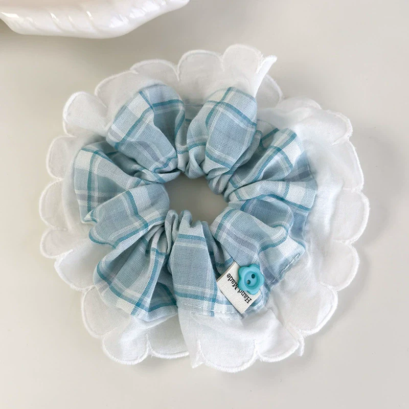 Hair Accessories Blue Lace Plaid Knitted Hair Ring For Women - Image 12
