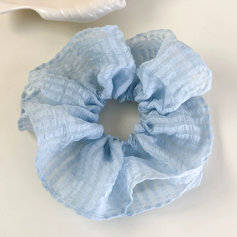 Hair Accessories Blue Lace Plaid Knitted Hair Ring For Women - Image 14