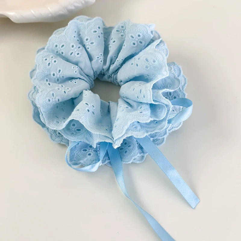 Hair Accessories Blue Lace Plaid Knitted Hair Ring For Women - Image 18