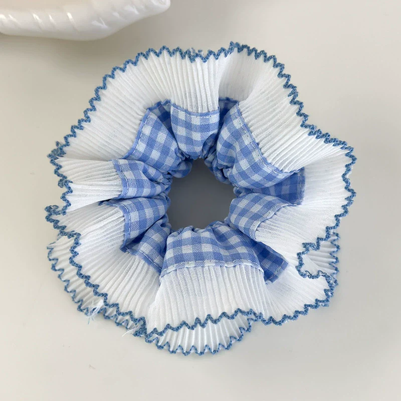 Hair Accessories Blue Lace Plaid Knitted Hair Ring For Women - Image 24