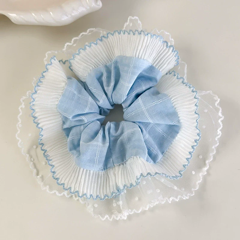 Hair Accessories Blue Lace Plaid Knitted Hair Ring For Women - Image 28