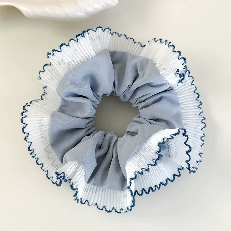 Hair Accessories Blue Lace Plaid Knitted Hair Ring For Women - Image 32