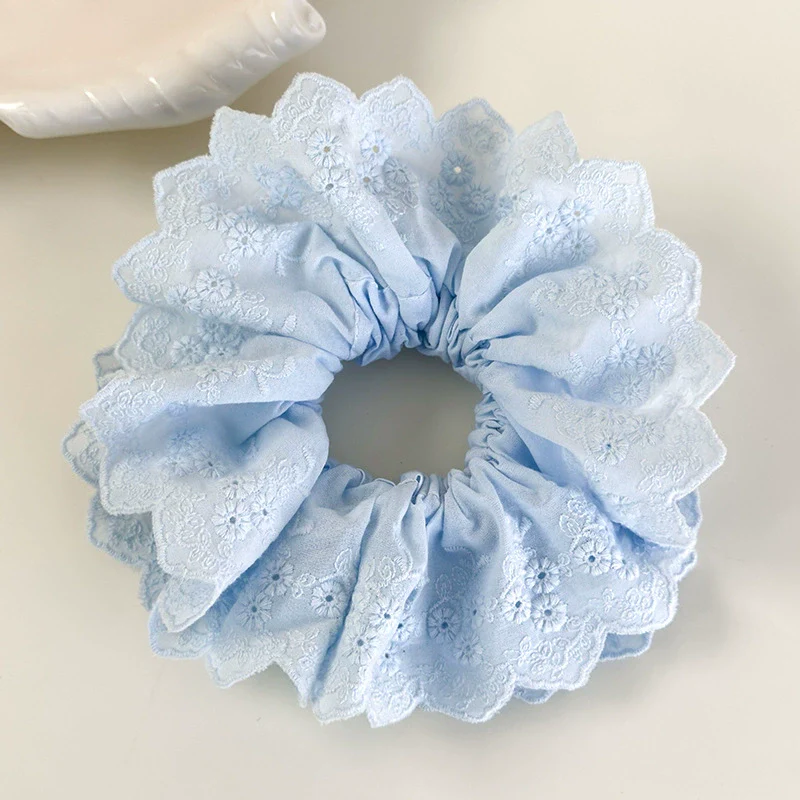Hair Accessories Blue Lace Plaid Knitted Hair Ring For Women - Image 34
