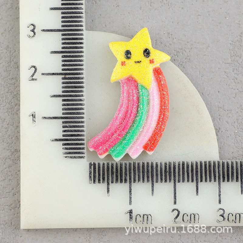 Hair Accessories Plastic Resin Fivepointed Star Clouds Rainbow Glitter Cartoon Dripping Oil Handmade - Image 12