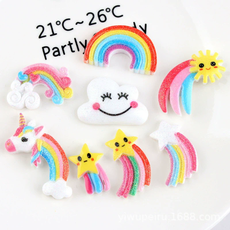 Hair Accessories Plastic Resin Fivepointed Star Clouds Rainbow Glitter Cartoon Dripping Oil Handmade - Image 14