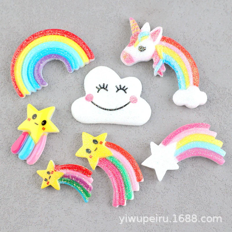 Hair Accessories Plastic Resin Fivepointed Star Clouds Rainbow Glitter Cartoon Dripping Oil Handmade - Image 2
