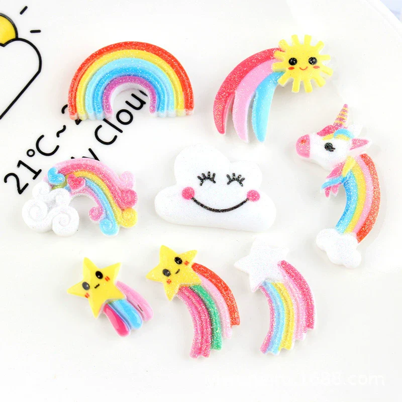 Hair Accessories Plastic Resin Fivepointed Star Clouds Rainbow Glitter Cartoon Dripping Oil Handmade - Image 3