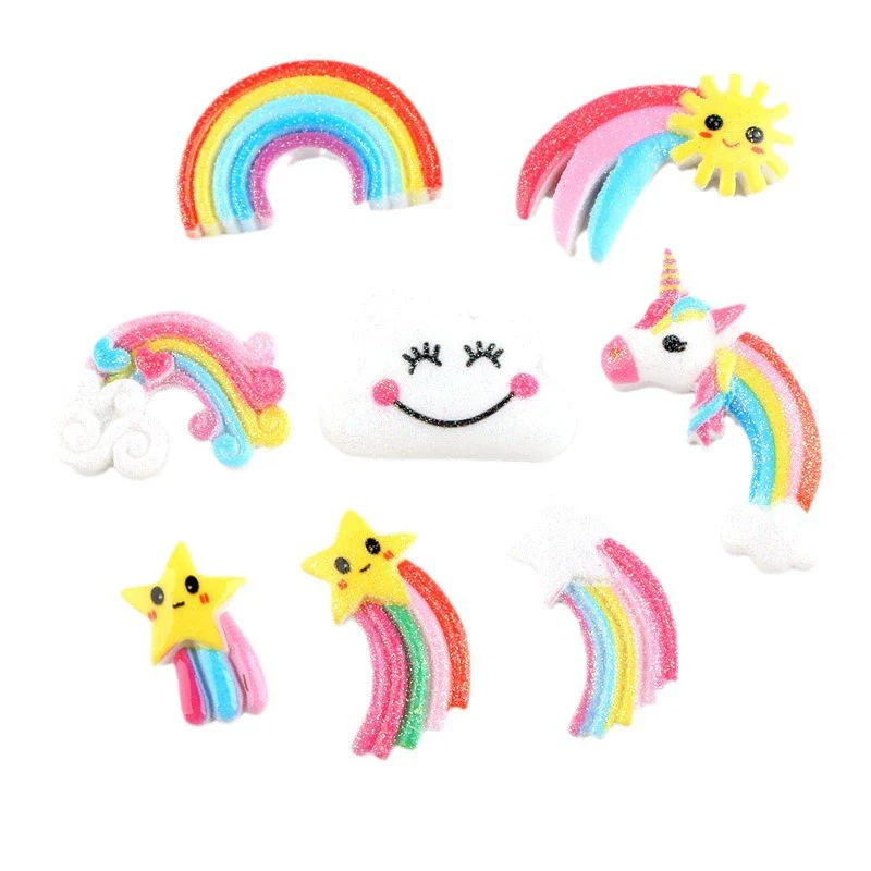 Hair Accessories Plastic Resin Fivepointed Star Clouds Rainbow Glitter Cartoon Dripping Oil Handmade - Image 4