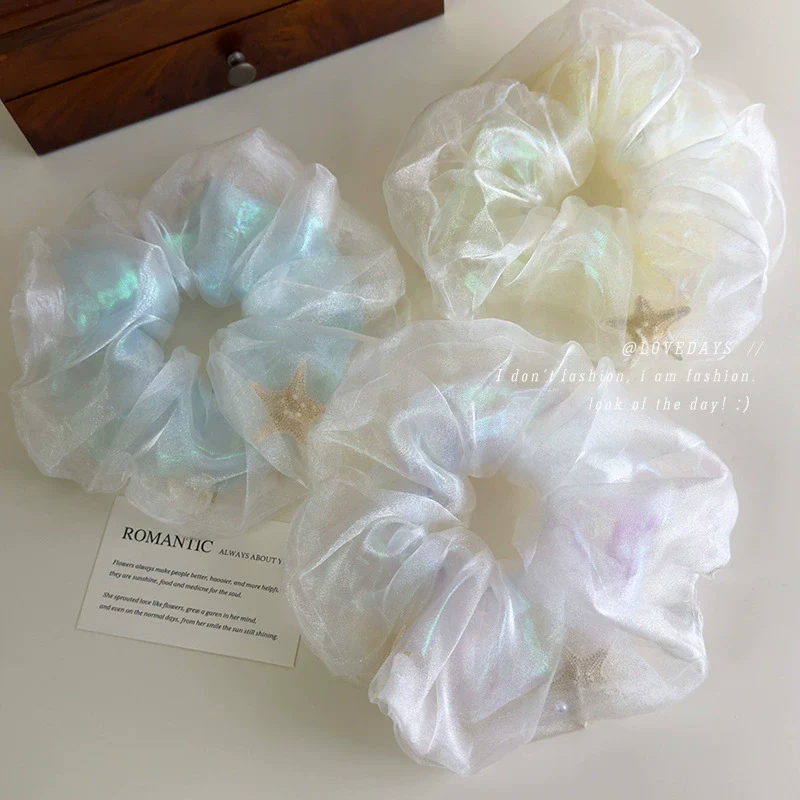 Hair Accessory Mesh Double Layer Starfish Shell Knitted Scrunchie - Image 2