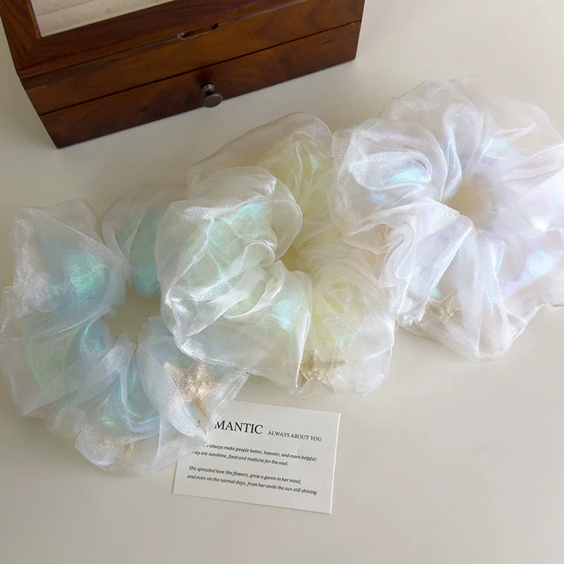 Hair Accessory Mesh Double Layer Starfish Shell Knitted Scrunchie - Image 3