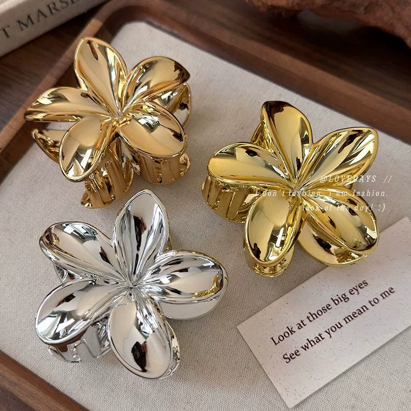 Hair Clip Silver Gold Flower Patterned Painted Women's Hair Accessory