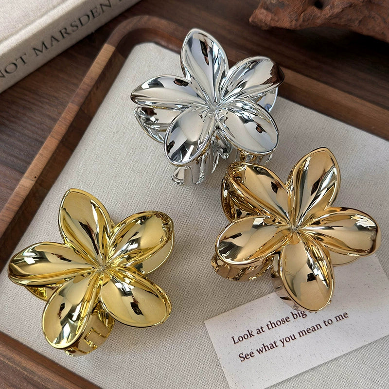 Hair Clip Silver Gold Flower Patterned Painted Women's Hair Accessory - Image 2