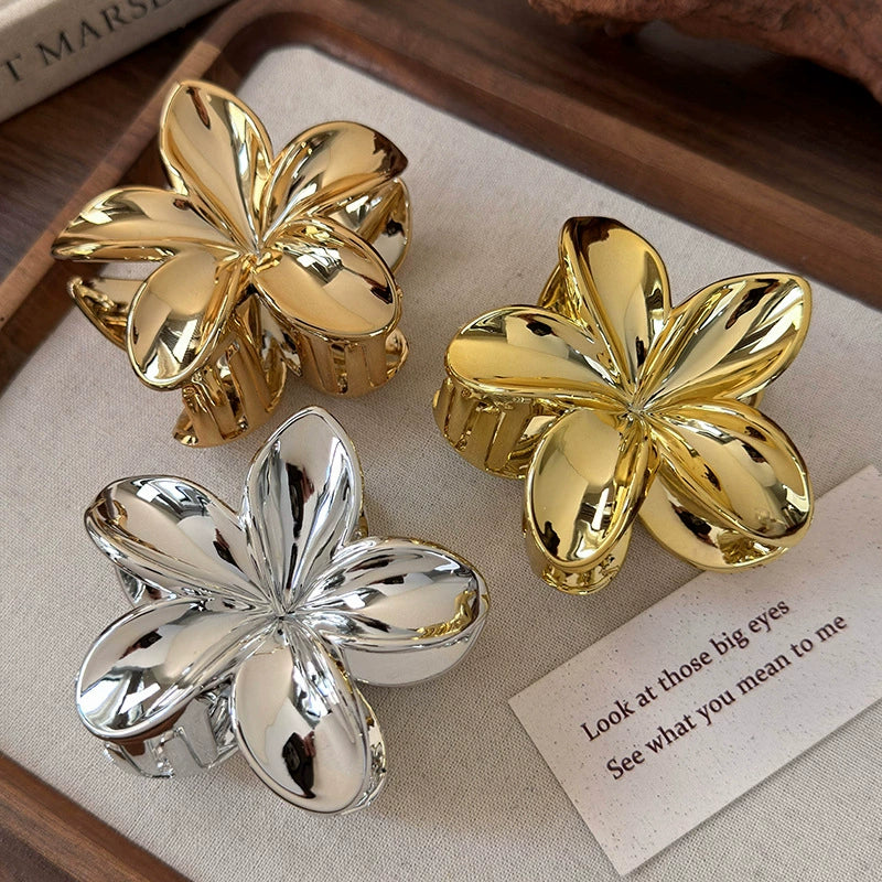 Hair Clip Silver Gold Flower Patterned Painted Women's Hair Accessory - Image 3
