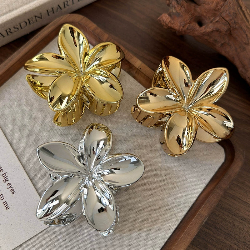 Hair Clip Silver Gold Flower Patterned Painted Women's Hair Accessory - Image 4