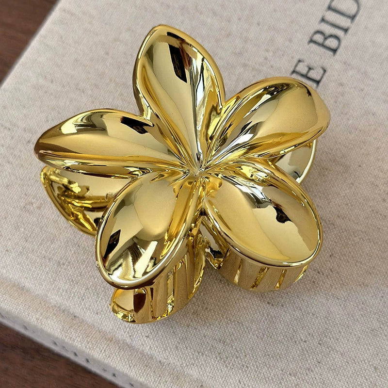 Hair Clip Silver Gold Flower Patterned Painted Women's Hair Accessory - Image 7