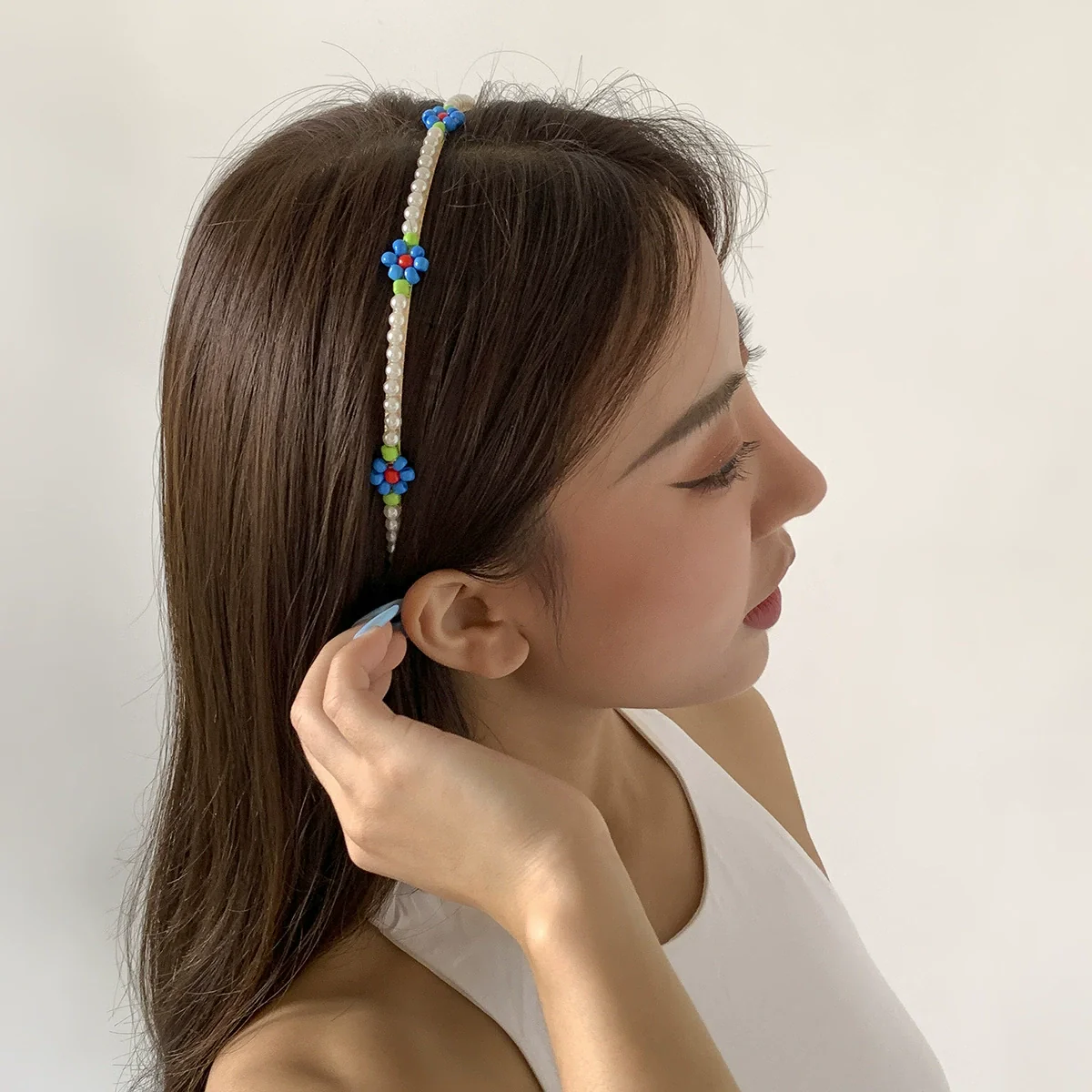 Hair Hoop Metal Daisy Flower Rice Bead Imitation Pearl Pastoral Style Geometric Hair Accessories - Image 2