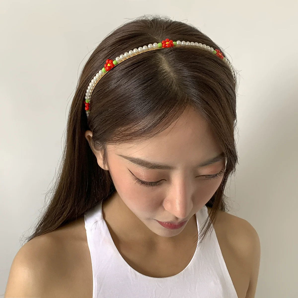 Hair Hoop Metal Daisy Flower Rice Bead Imitation Pearl Pastoral Style Geometric Hair Accessories - Image 3