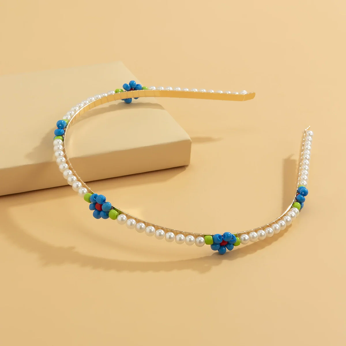 Hair Hoop Metal Daisy Flower Rice Bead Imitation Pearl Pastoral Style Geometric Hair Accessories - Image 4