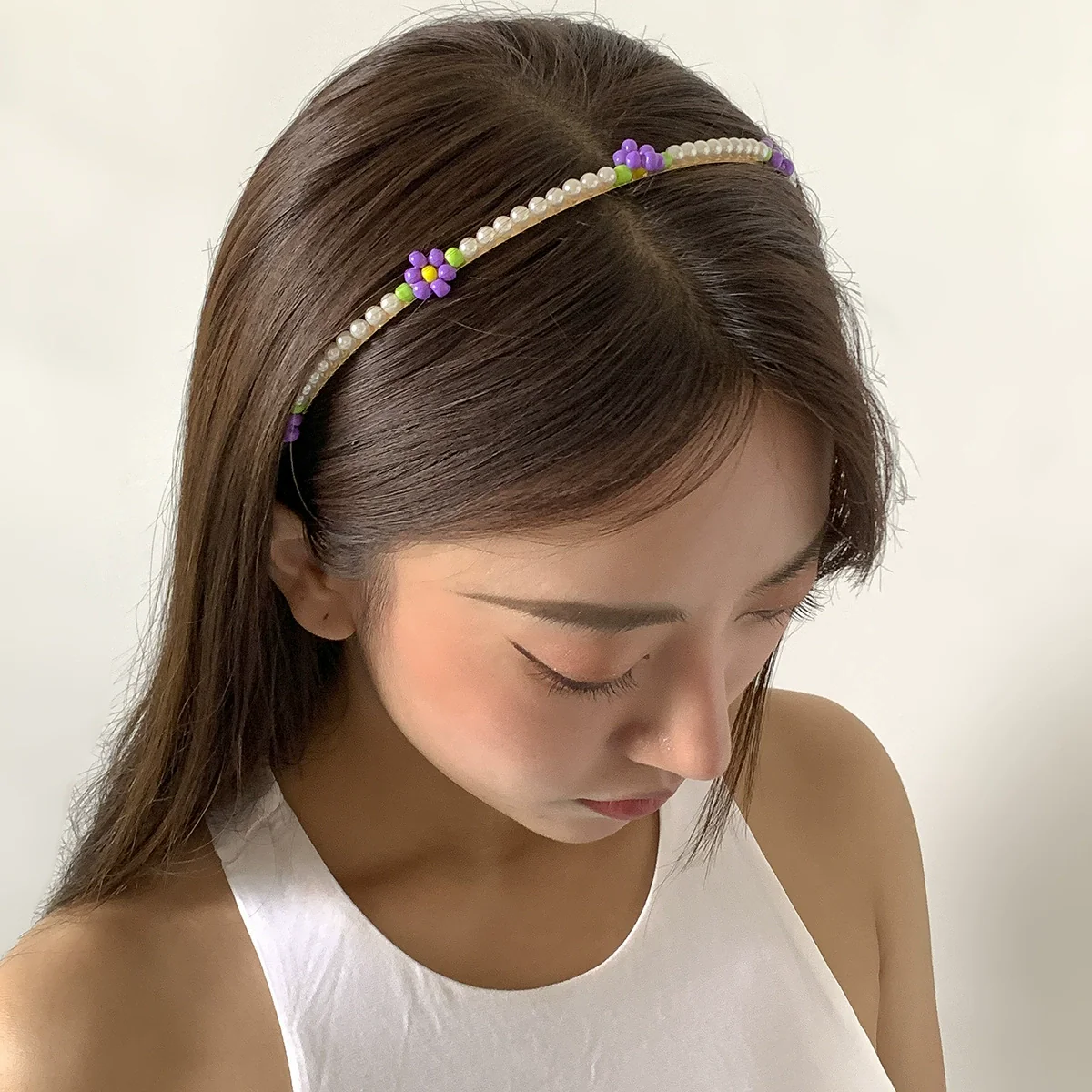 Hair Hoop Metal Daisy Flower Rice Bead Imitation Pearl Pastoral Style Geometric Hair Accessories - Image 6