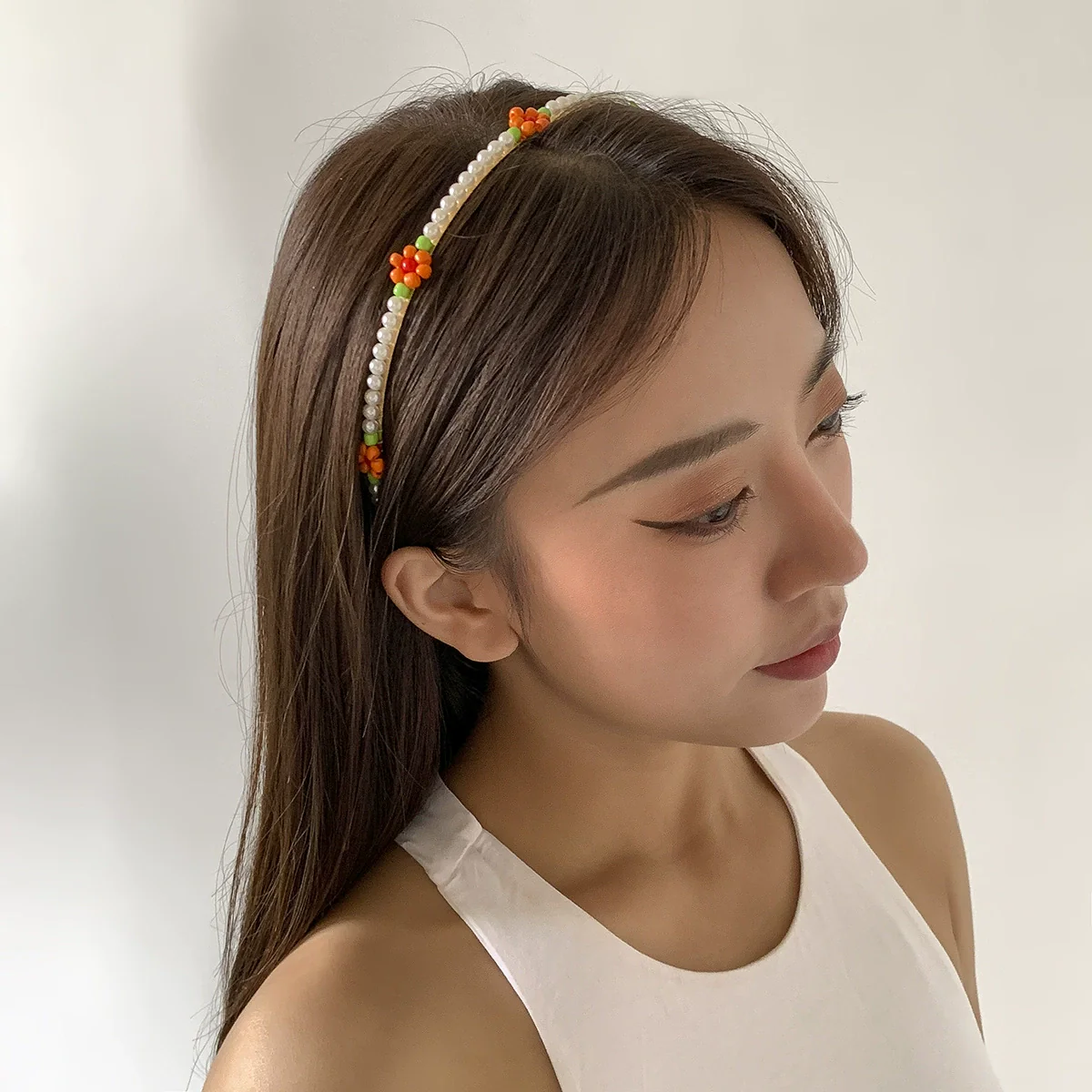 Hair Hoop Metal Daisy Flower Rice Bead Imitation Pearl Pastoral Style Geometric Hair Accessories - Image 8