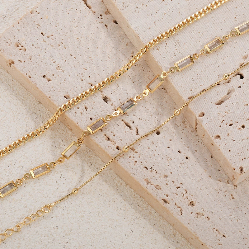 Hand Jewelry Set Copper Plated Real Gold Geometric Cuban Zircon Bracelet For Women - Image 3
