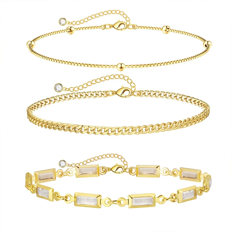 Hand Jewelry Set Copper Plated Real Gold Geometric Cuban Zircon Bracelet For Women - Image 5