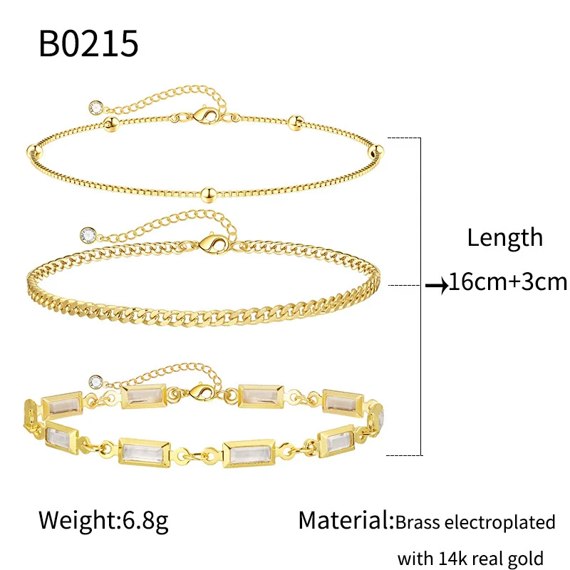 Hand Jewelry Set Copper Plated Real Gold Geometric Cuban Zircon Bracelet For Women - Image 6