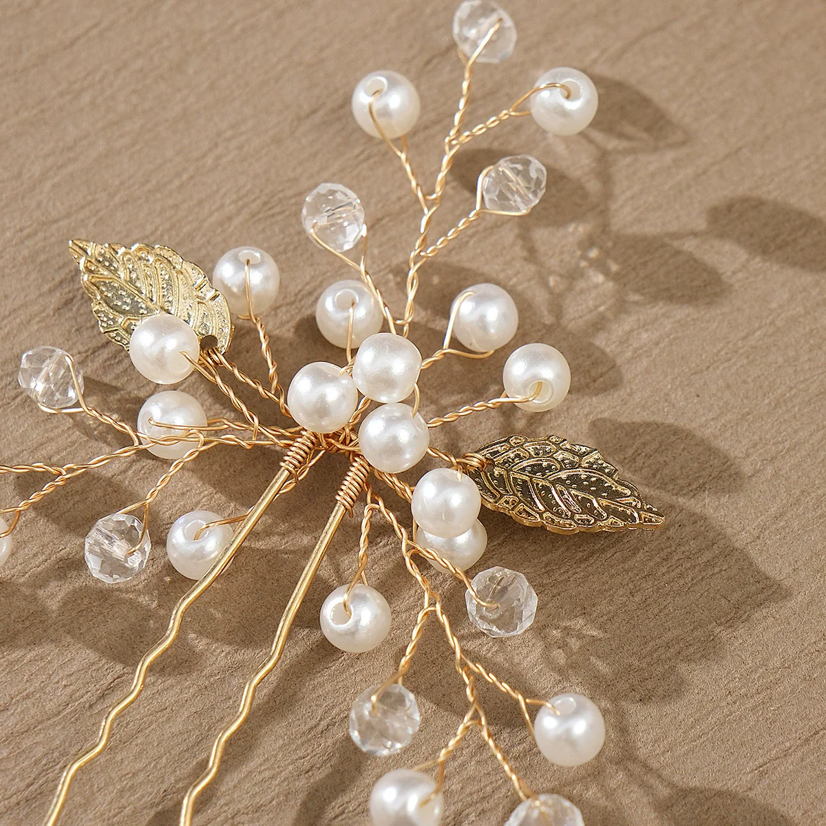 Handmade Alloy And Pearl Leaf Bridal Hairpin Women's Hair Accessories - Image 4
