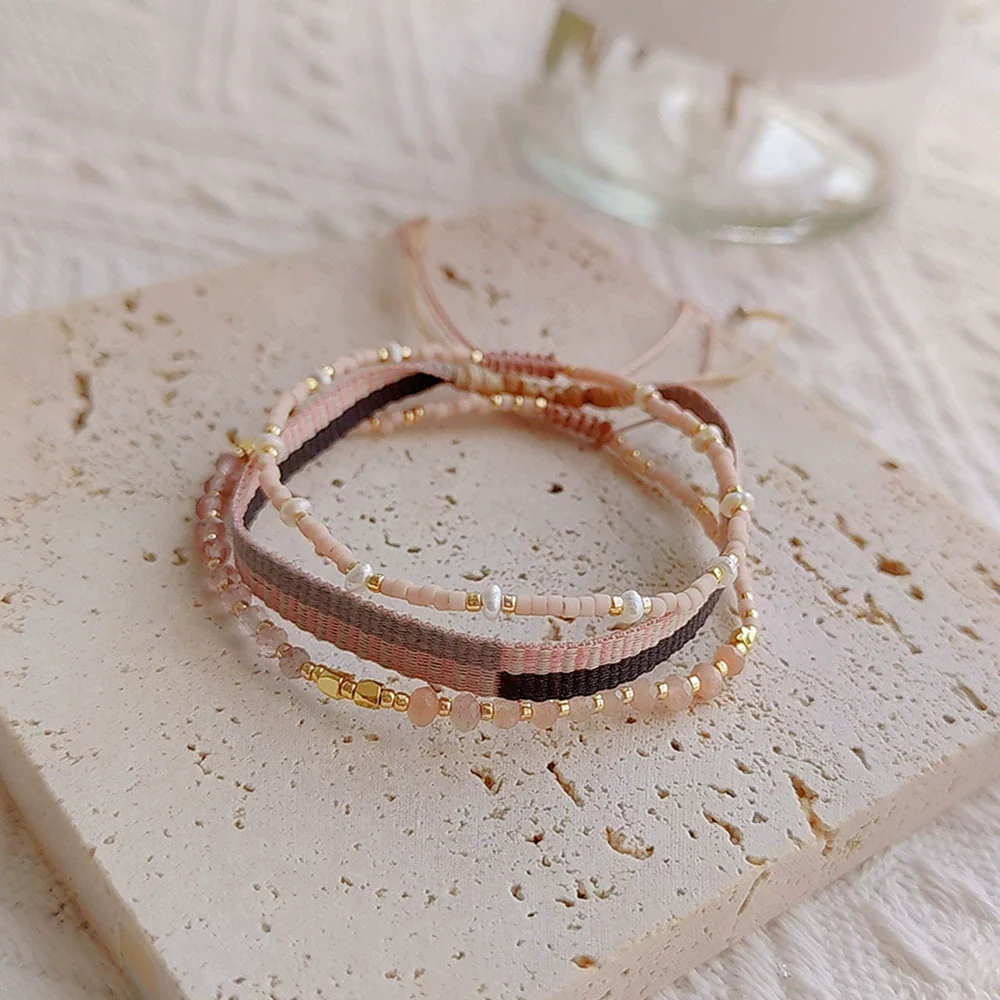 Handmade Beaded Bracelet For Girls Natural Pearl Handwoven Style