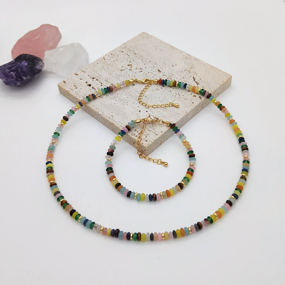 Handmade Beaded Multicolor Natural Stone Bracelet And Necklace Set With Stars Sun Moon Clouds Universe Pattern For Women - Image 3