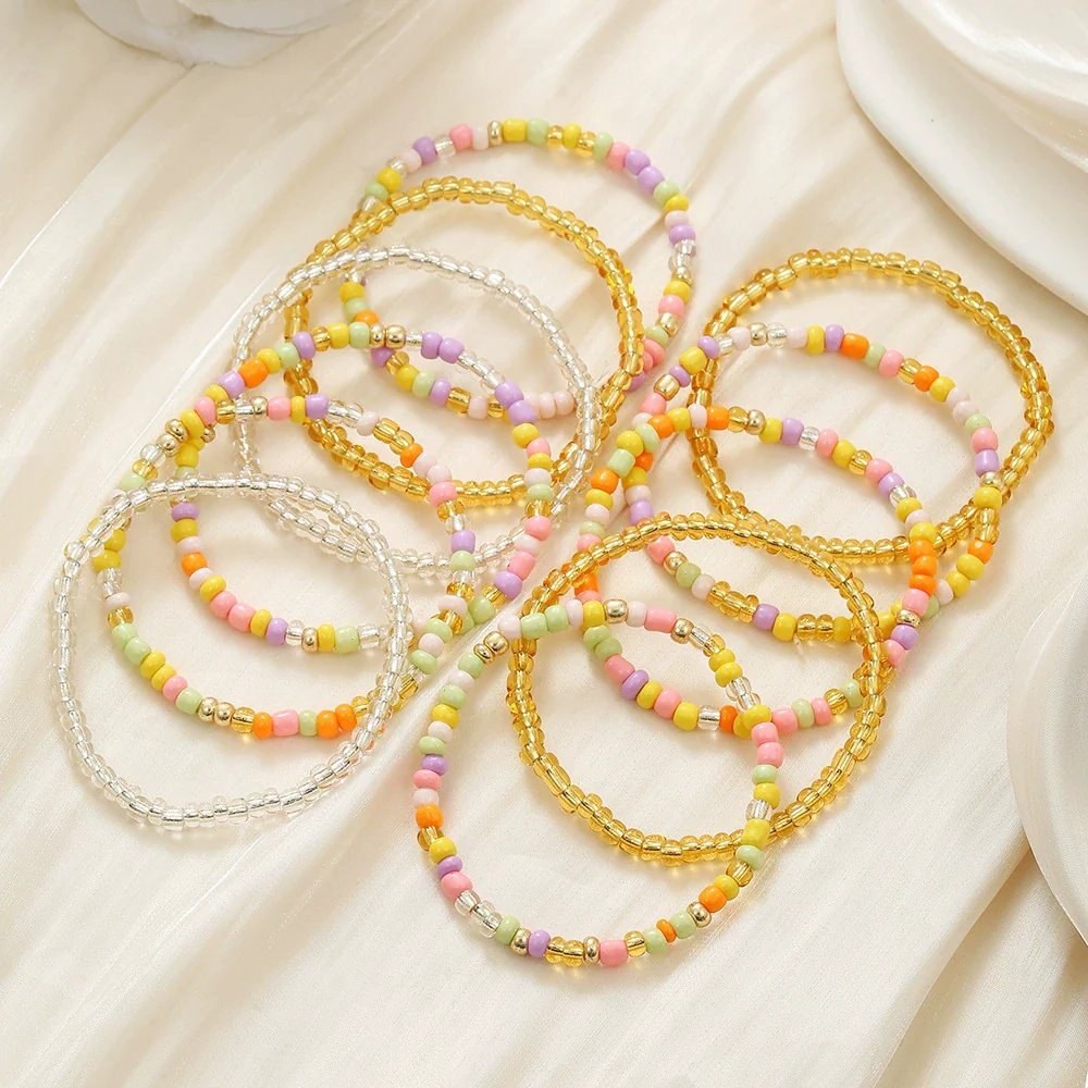 Handmade Bohemian Style Geometric Glass Rice Beads Multilayer Elastic Bracelet For Women - Image 3