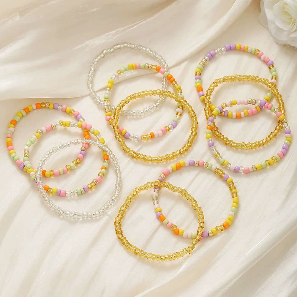 Handmade Bohemian Style Geometric Glass Rice Beads Multilayer Elastic Bracelet For Women - Image 4
