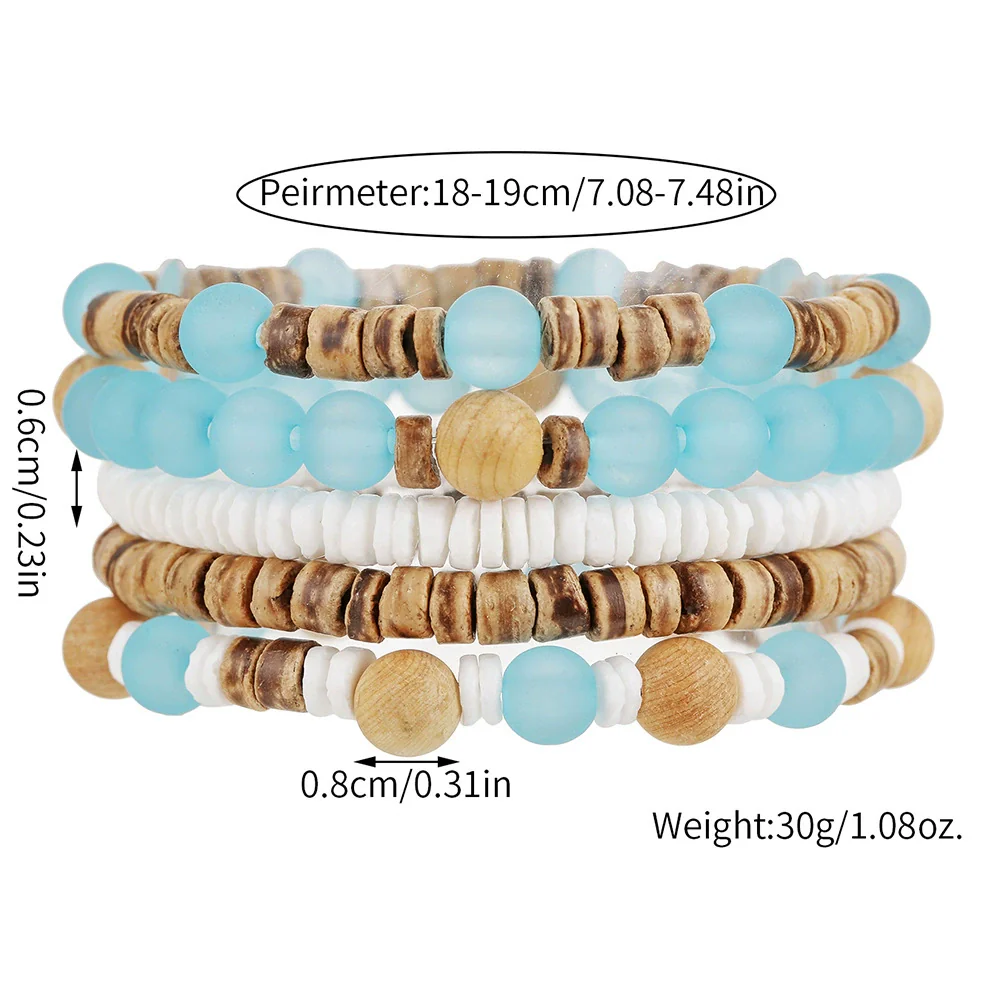 Handmade Bohemian Style Multilayer Stacked Bracelet With Wooden Beads And Crushed Shells For Unisex - Image 5