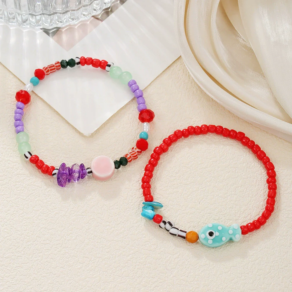 Handmade Ceramic Imitation Pearl Glass Geometric Beaded Bracelet For Men - Image 3