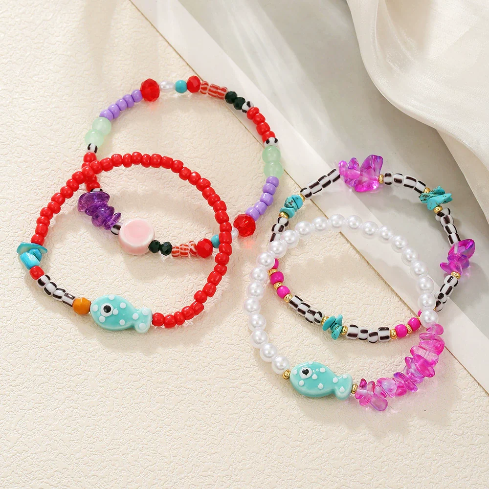 Handmade Ceramic Imitation Pearl Glass Geometric Beaded Bracelet For Men - Image 4