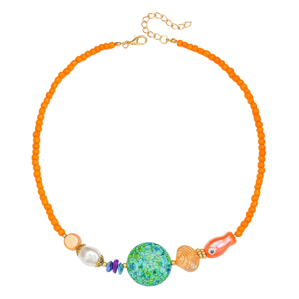 Handmade Ceramic Rice Beads Stone Alloy Acrylic Geometric Fish Bead O Word Chain Clavicle Necklace For Unisex - Image 5