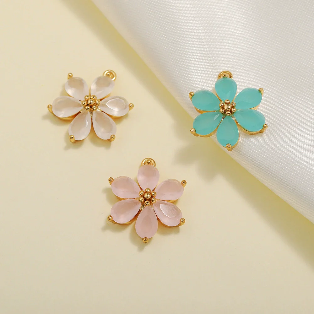 Handmade Copper Women's Flower Earrings With Real Gold Plating And Zirconium Accents - Image 3