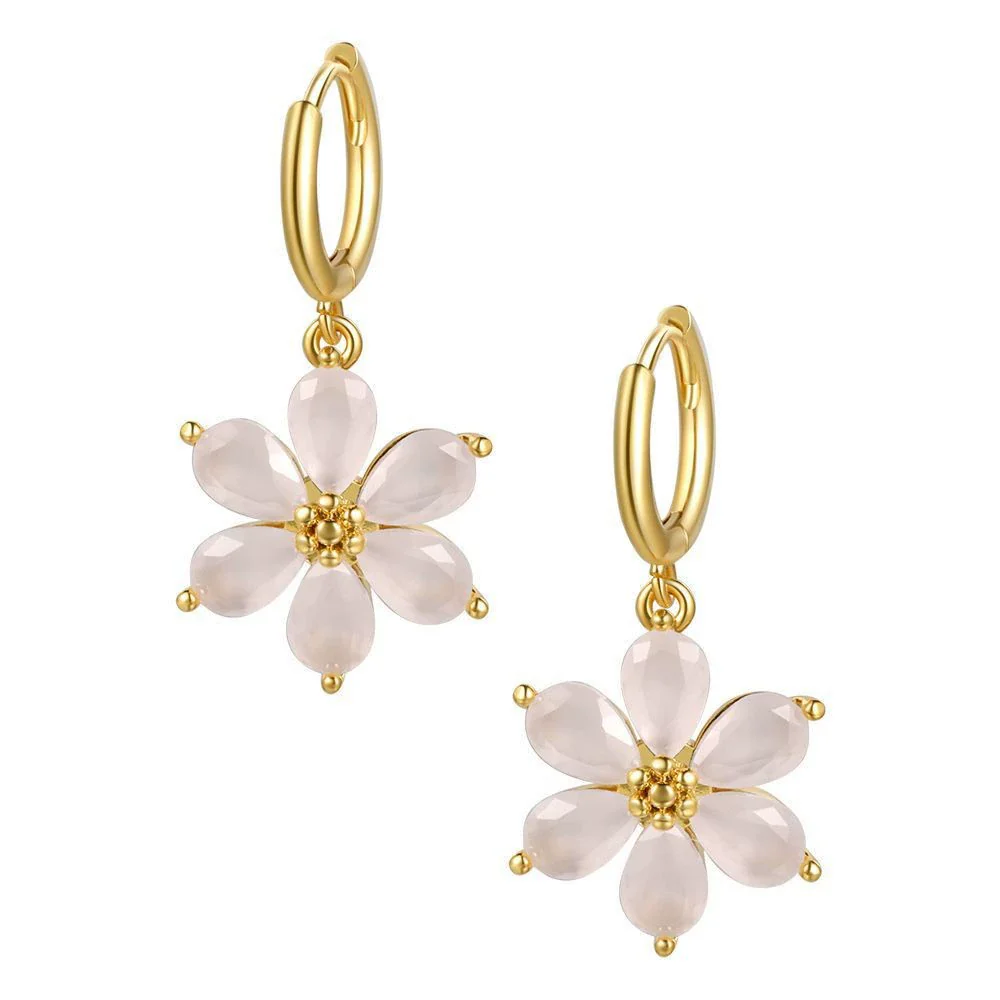 Handmade Copper Women's Flower Earrings With Real Gold Plating And Zirconium Accents - Image 9