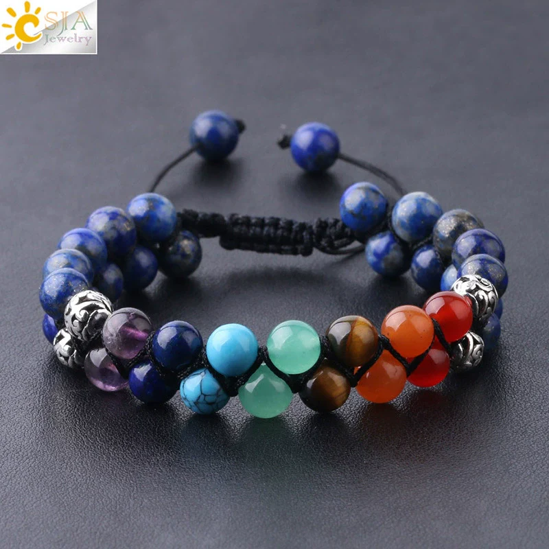 Handmade Doublelayer Woven Colorful Natural Semiprecious Stone And Copper Accessories Adjustable Bracelet For Women And Unisex With Polishing Treatment - Image 2