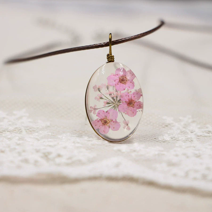 Handmade Dried Flower Necklace With Crystal Real Flower Pattern Organic Glass Pendant And Rope Chain Natural Style - Image 10