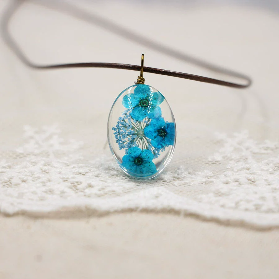 Handmade Dried Flower Necklace With Crystal Real Flower Pattern Organic Glass Pendant And Rope Chain Natural Style - Image 11