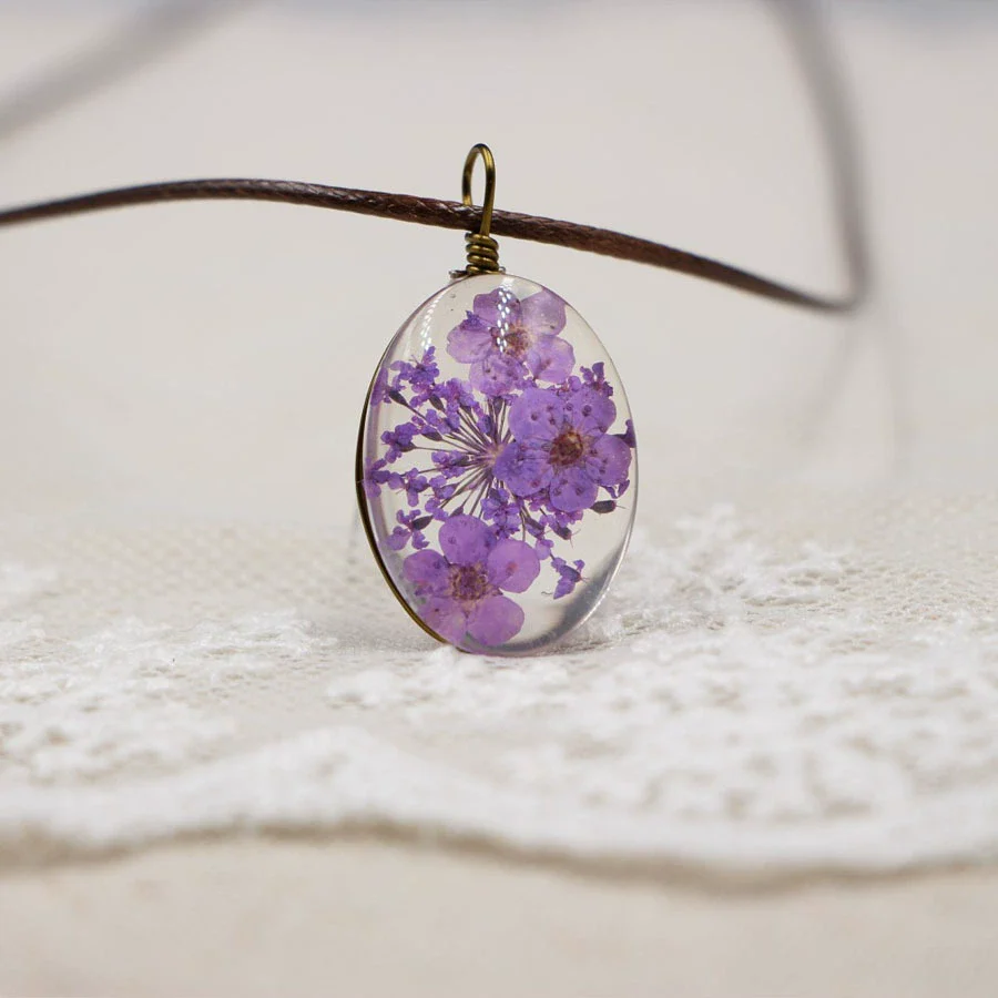 Handmade Dried Flower Necklace With Crystal Real Flower Pattern Organic Glass Pendant And Rope Chain Natural Style - Image 13