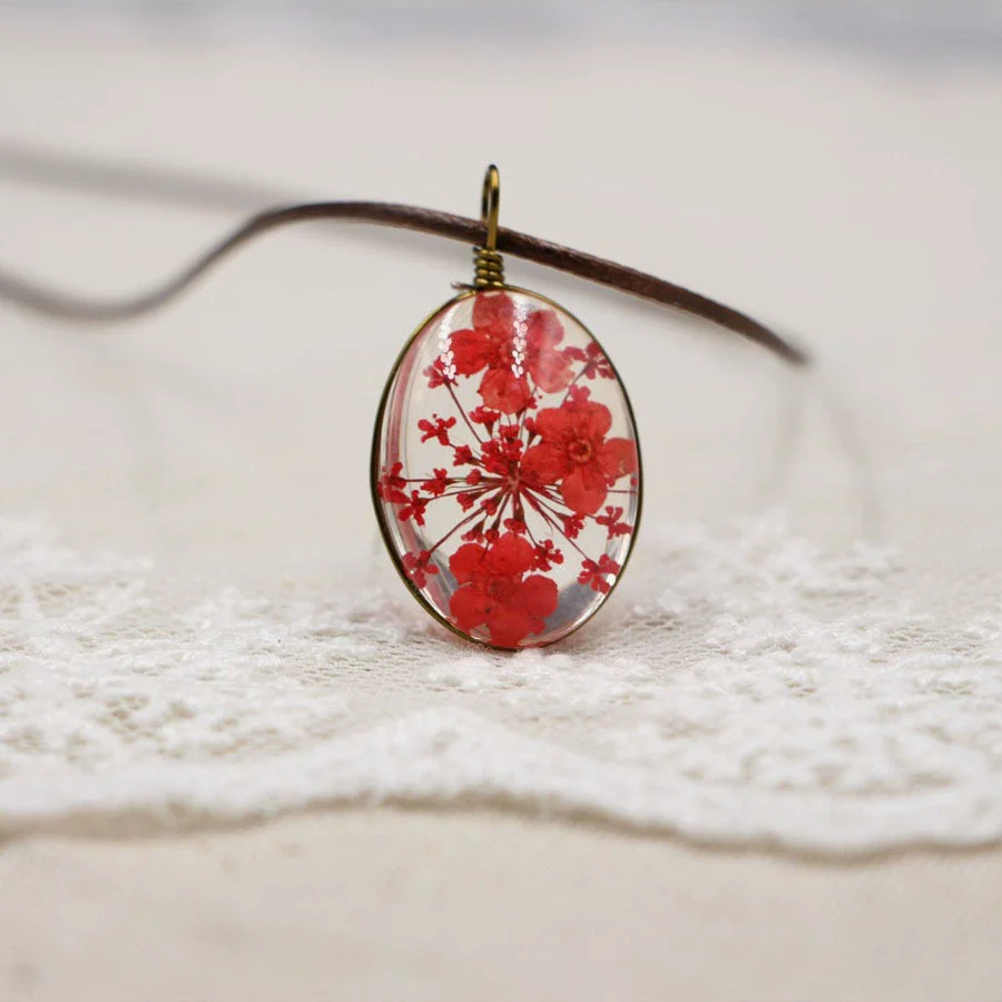 Handmade Dried Flower Necklace With Crystal Real Flower Pattern Organic Glass Pendant And Rope Chain Natural Style - Image 14