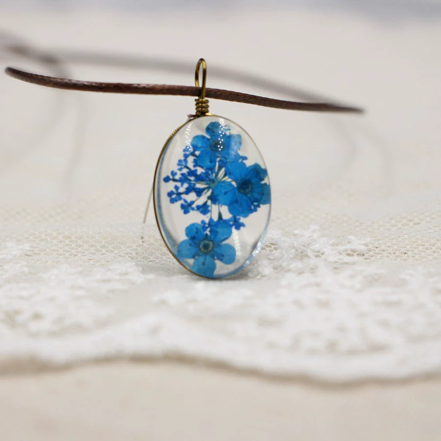 Handmade Dried Flower Necklace With Crystal Real Flower Pattern Organic Glass Pendant And Rope Chain Natural Style - Image 16