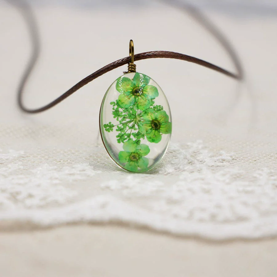 Handmade Dried Flower Necklace With Crystal Real Flower Pattern Organic Glass Pendant And Rope Chain Natural Style - Image 17