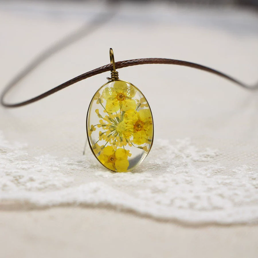Handmade Dried Flower Necklace With Crystal Real Flower Pattern Organic Glass Pendant And Rope Chain Natural Style - Image 18