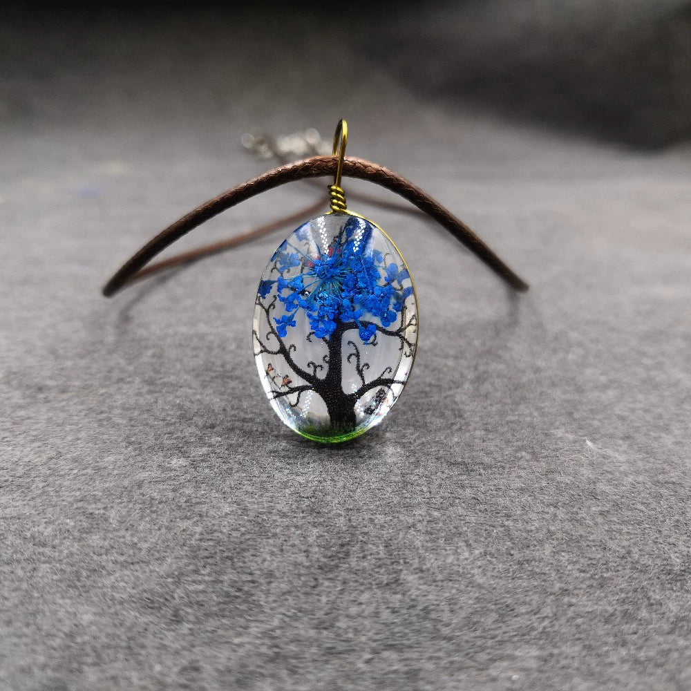 Handmade Dried Flower Necklace With Crystal Real Flower Pattern Organic Glass Pendant And Rope Chain Natural Style - Image 19