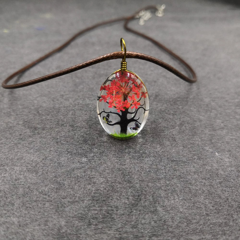 Handmade Dried Flower Necklace With Crystal Real Flower Pattern Organic Glass Pendant And Rope Chain Natural Style - Image 20