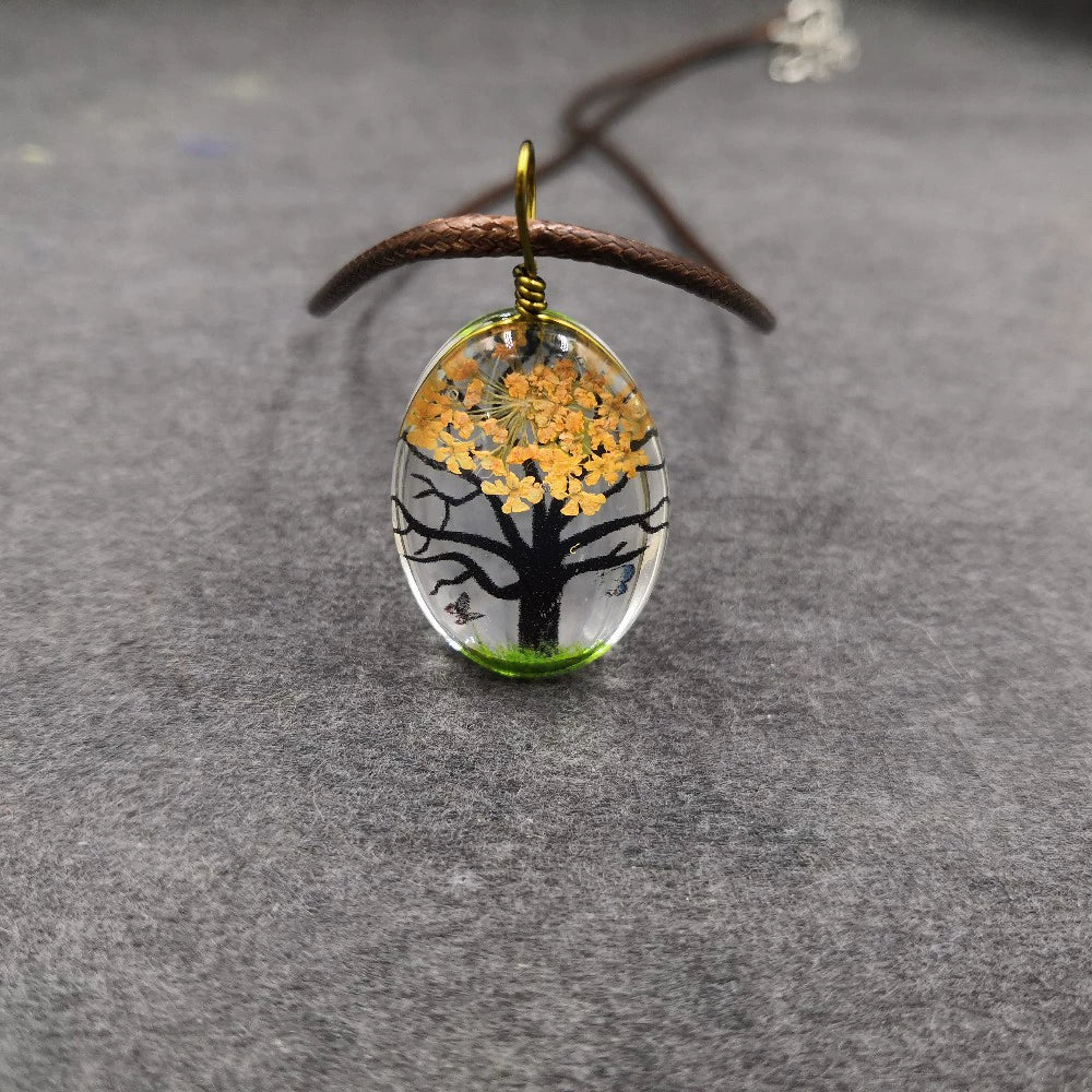Handmade Dried Flower Necklace With Crystal Real Flower Pattern Organic Glass Pendant And Rope Chain Natural Style - Image 21