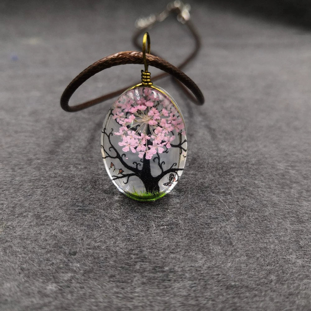 Handmade Dried Flower Necklace With Crystal Real Flower Pattern Organic Glass Pendant And Rope Chain Natural Style - Image 23